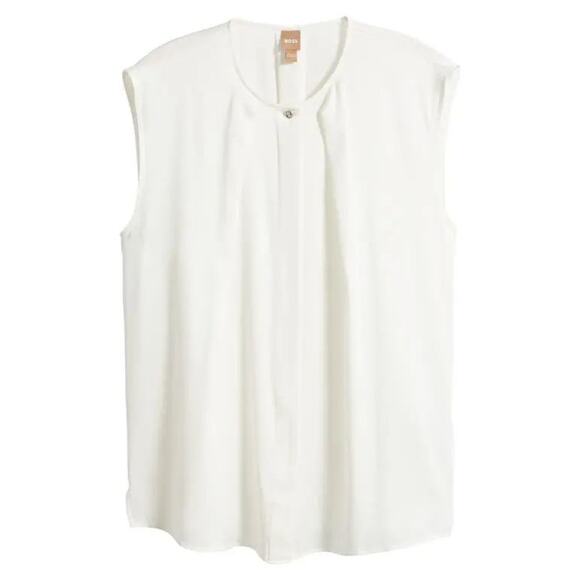 HUGO BOSS  Bielli Silk Cap-Sleeve Top Soft Cream SZ 4 (10) NEW $278! - Picture 1 of 6